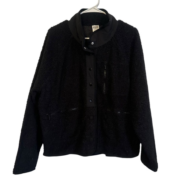 Victoria’s Secret Mock Neck PINK black Sherpa Pullover Sweater Without H… - Picture 1 of 8